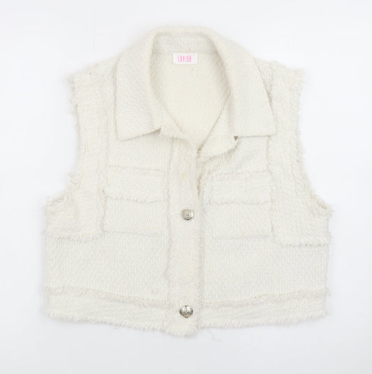 Savida Women Ivory Tweed Button Front Vest Size 14