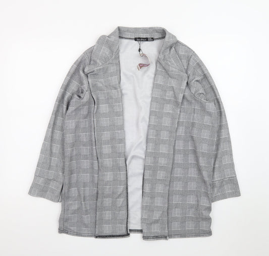 Boohoo Women Grey Check Single-Breasted Blazer Jacket Size 22