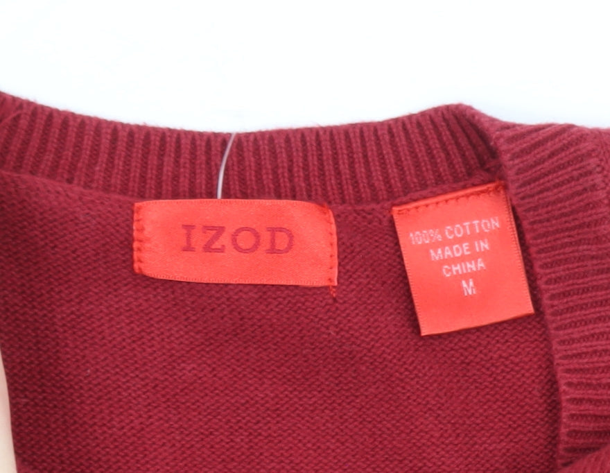 IZOD Men's Red Argyle Cotton Sleeveless V-Neck Golf Vest M