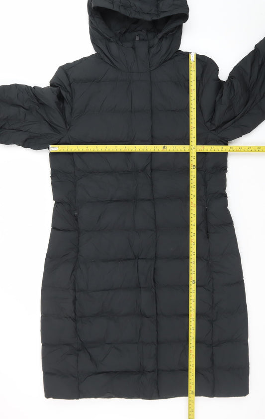 Marks and Spencer Womens Black Long Puffer Coat Size 12 Hooded Down