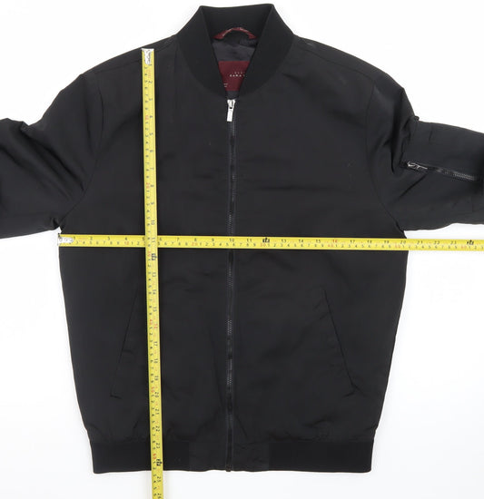 Zara Man Black Bomber Jacket Men's M Regular Fit Polyester Zip-Up