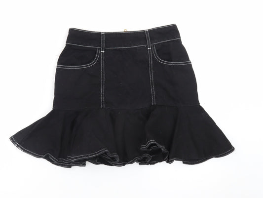River Island Women’s Black Flared Short Denim Skirt Size 8