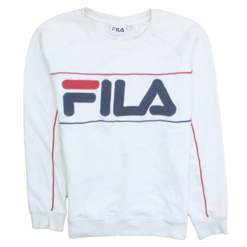 Additional front view of Fila Women White Crew Neck Pullover Sweatshirt, size 12, Logo Print