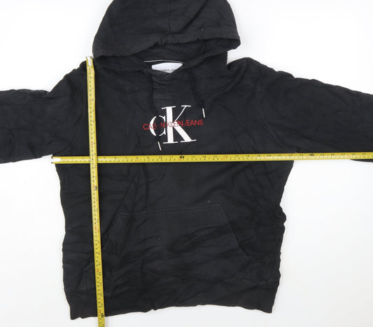 Calvin Klein Jeans Mens Black Pullover Hoodie L Logo Fleece