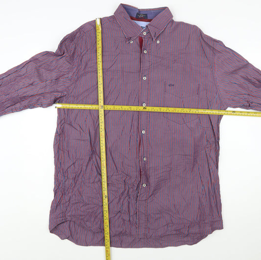 Paul & Shark Men’s Red Blue Striped Long Sleeve Cotton Button-Up Shirt Size L
