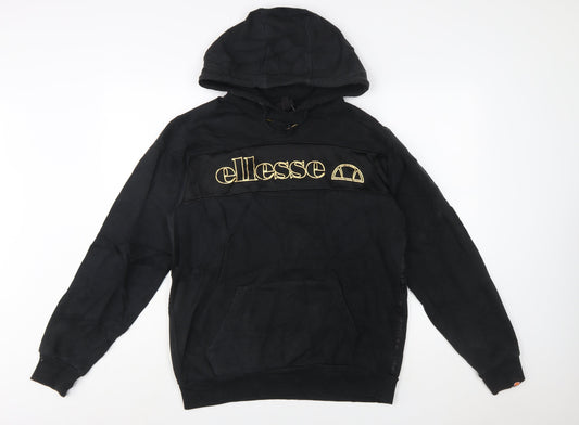 Additional front view of Ellesse Women Black L Pullover Hoodie Cotton Blend Logo Sweatshirt