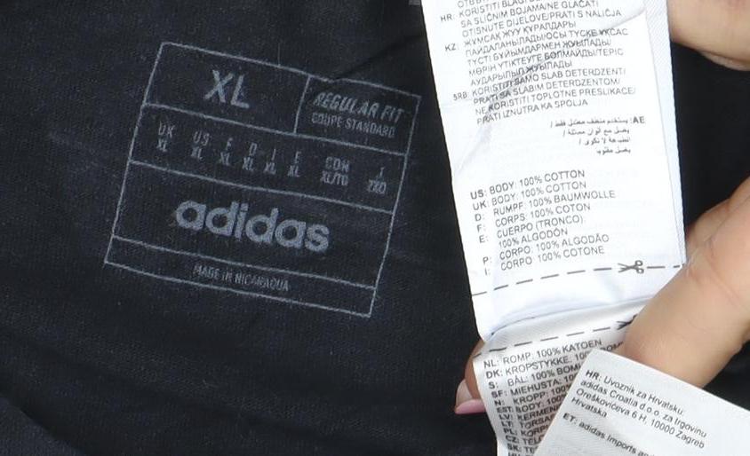 Brand and care label for adidas Men’s Black XL Graphic Baseball T-Shirt IRWIN Walk The Walk