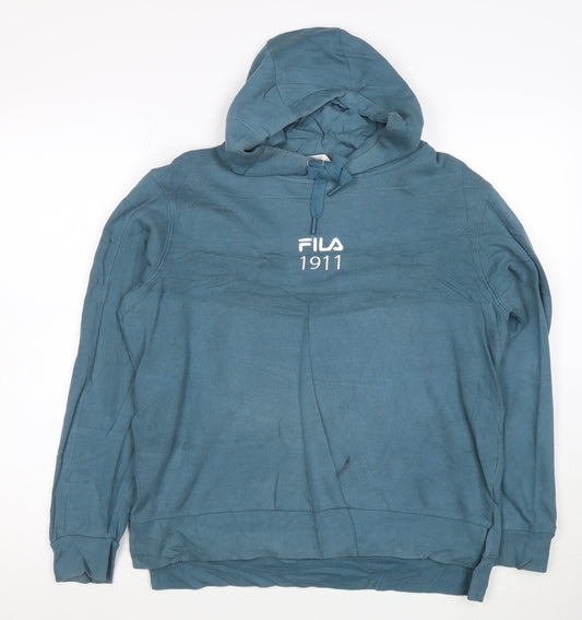 Additional front view of Fila women’s blue, size UK 12, pullover hoodie 1911 logo cotton blend