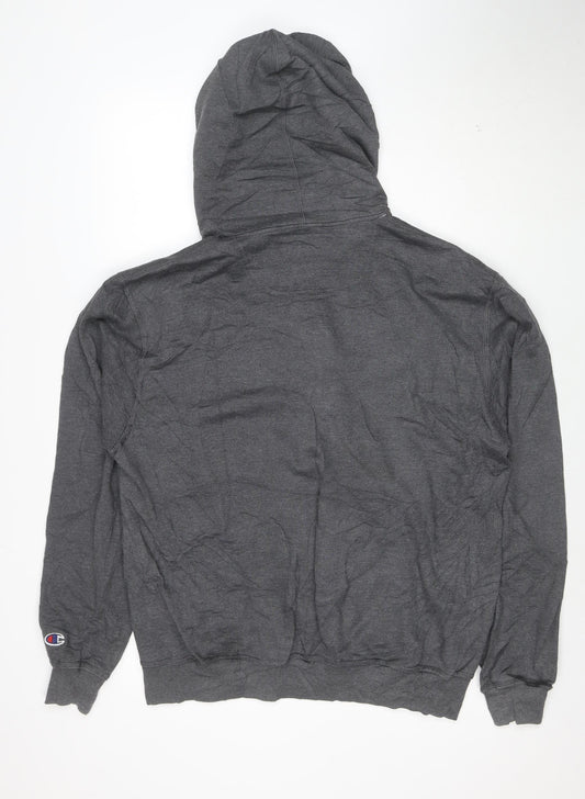 Champion Men's Grey Pullover Hoodie L Logo Embroidered Sportswear