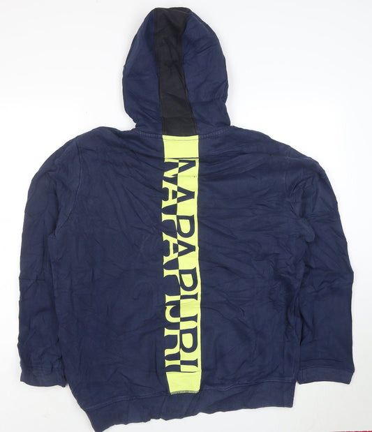Napapijri Men Blue Pullover Hoodie L Logo Outdoor Cotton Blend