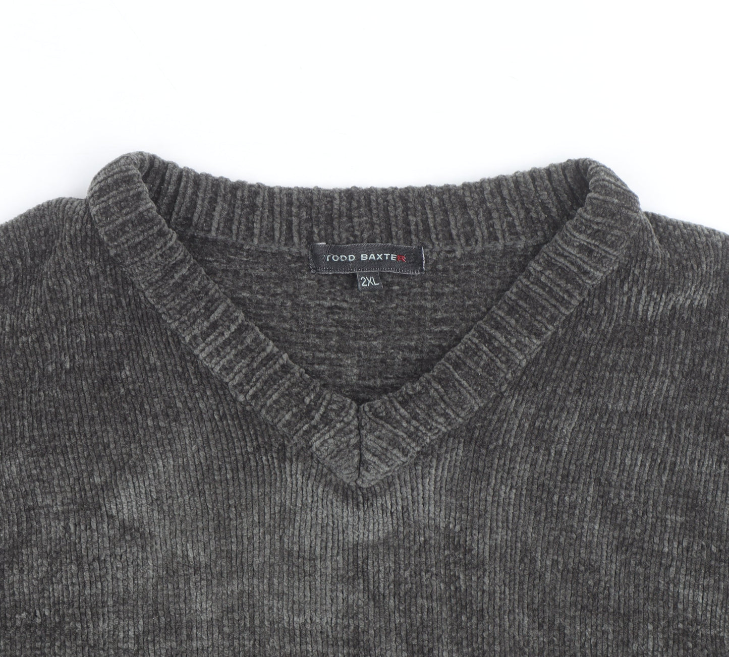 Todd Baxter Men's Grey 2XL V-Neck Chunky Knit Acrylic Jumper