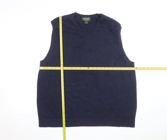 Eddie Bauer Men Blue XL V-Neck Sleeveless Cotton Knit Vest