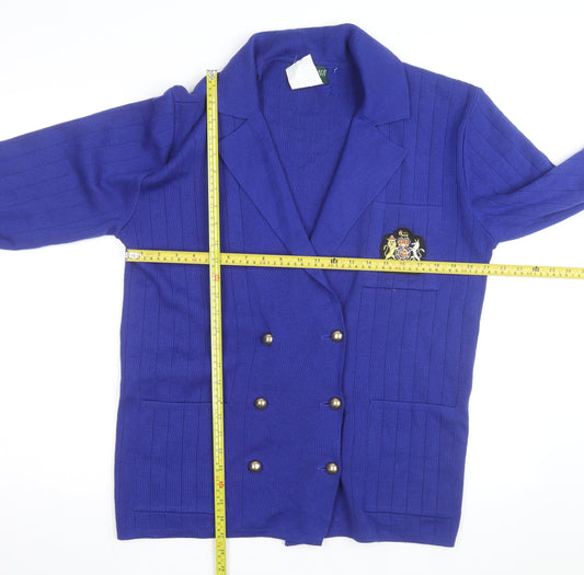 Hervé Benard Women Purple Wool Cardigan Blazer M Petite Double Breasted