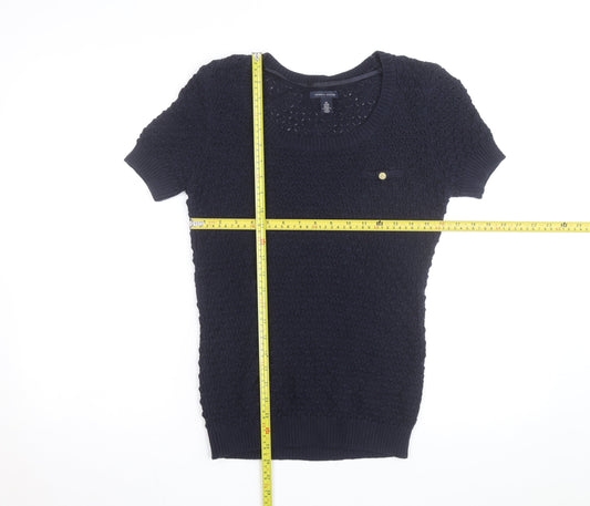 Tommy Hilfiger Women's Blue XS Open-Knit Short Sleeve Jumper