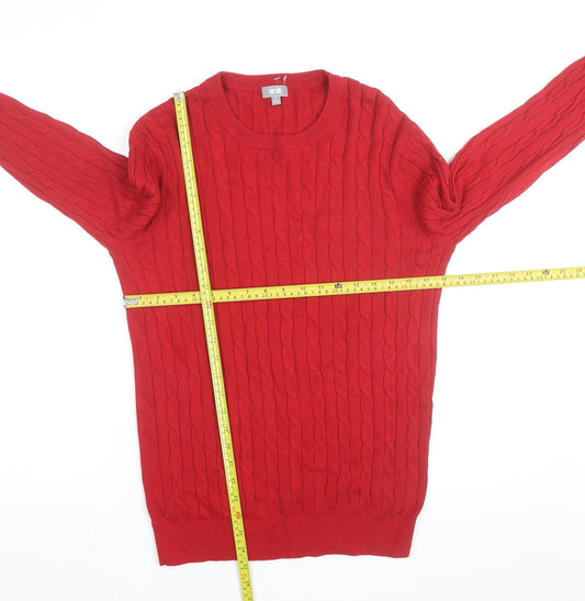 Uniqlo Men's Red Wool Cable-Knit Crew Neck Jumper Size M