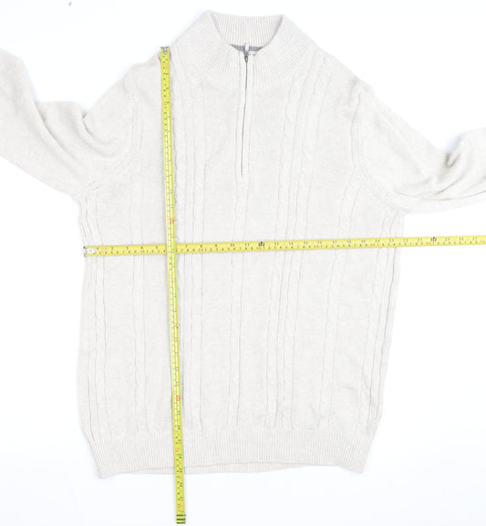 Van Heusen Men Beige Cable-Knit 1/4 Zip Jumper L