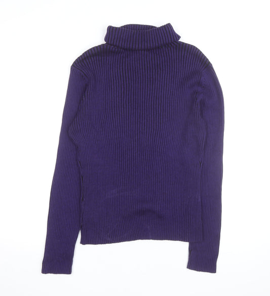 Back view of PRANNER Men's Purple Roll Neck Ribbed Knit Jumper, size L