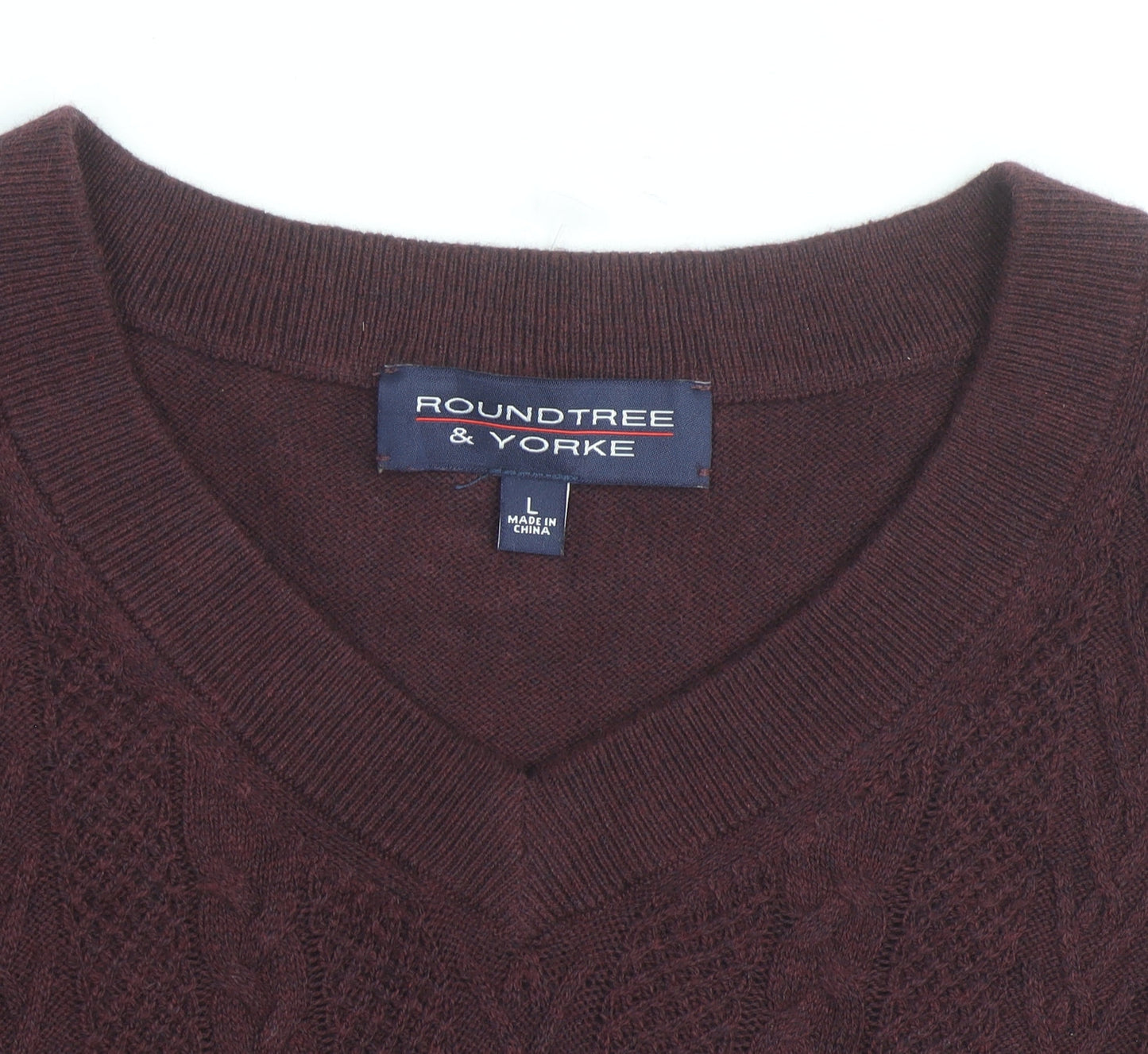 Roundtree & Yorke Men's Brown Cable-Knit Sleeveless Vest L Wool Blend