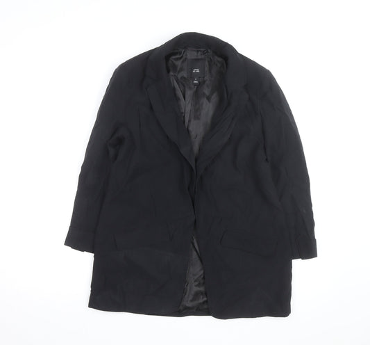 River Island Women’s Black Long Overcoat Size 8 Classic Style