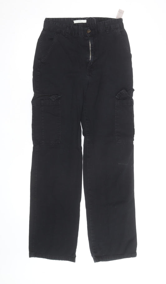Stradivarius Mens Black Cargo Trousers S Regular Fit Cotton