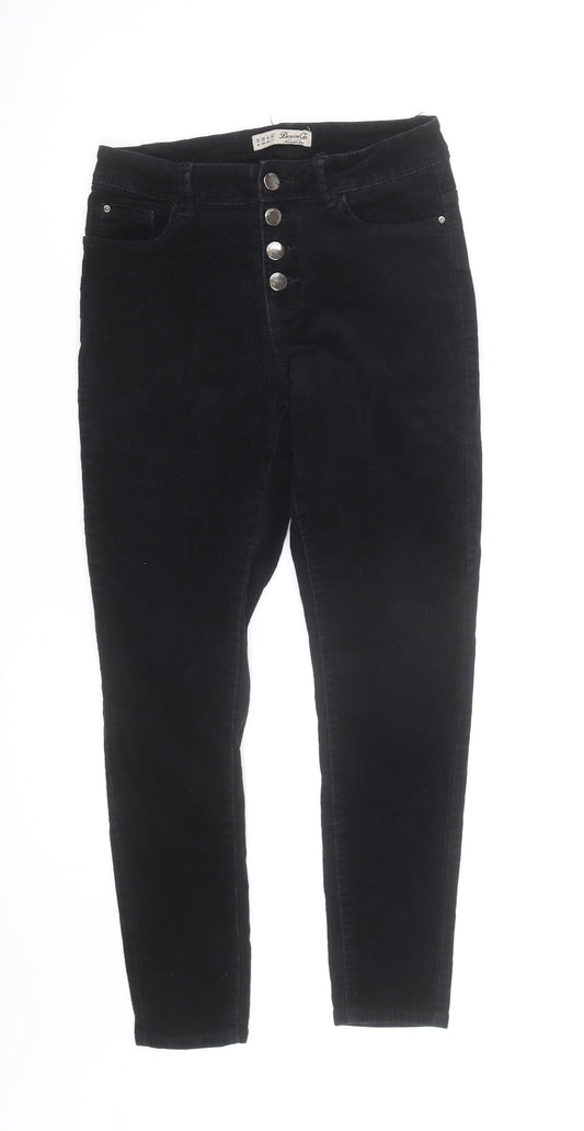 Denim Co Women Black Corduroy Skinny High Rise Trousers Size 10