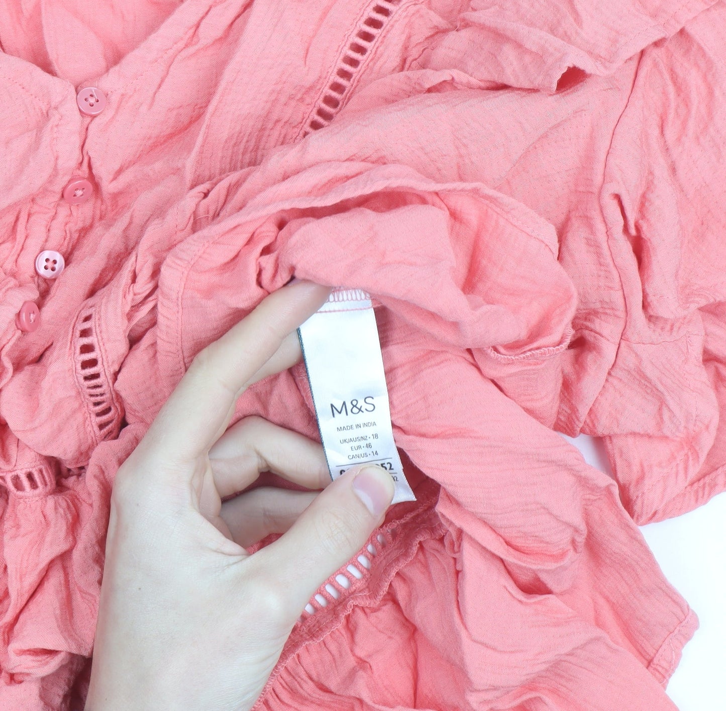 Marks and Spencer Women's Pink Ruffle Cotton Tunic Blouse Size 18