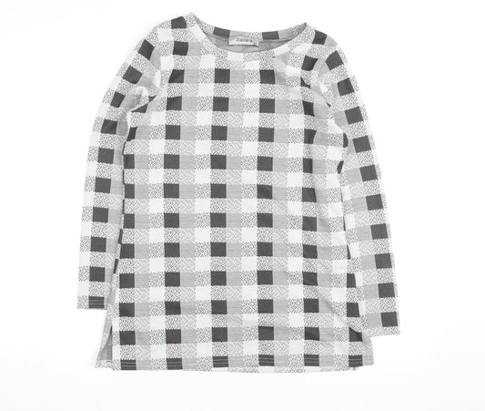 Alexara Women's Grey Check Long Sleeve Tunic Blouse Size S