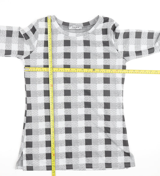 Alexara Women's Grey Check Long Sleeve Tunic Blouse Size S