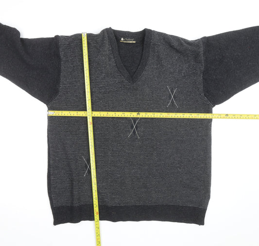 Oxford Mens Grey Lambswool V-Neck Pullover Jumper XL
