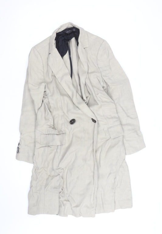 Zara Woman Beige Linen Blend Long Double Breasted Coat Size XS