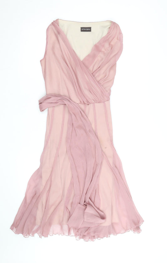 Additional front view of Principles Women Pink, size 10, Sleeveless Chiffon Wrap Dress