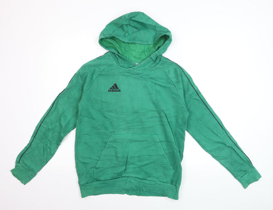 Additional front view of Adidas boys’ green pullover hoodie 13-14 years cotton blend casual