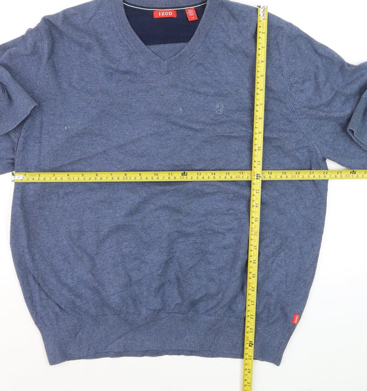 IZOD Men's Blue Cotton V-Neck Pullover Jumper Size L