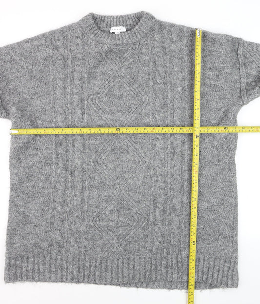 Topshop Grey Cable-Knit Crew Neck Jumper M Unisex Long Sleeve