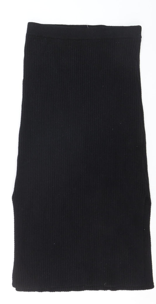 PrettyLittleThing Women’s Black Ribbed Knit High Waist Pencil Skirt Size 10