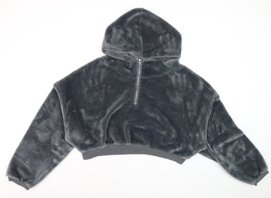 Additional front view of BDG Women’s Grey Cropped Fleece Hoodie Jacket, size M