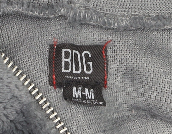Brand and care label for BDG Women’s Grey Cropped Fleece Hoodie Jacket, size M