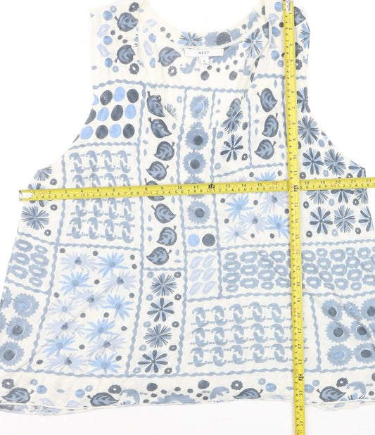 Next Womens Blue Floral Linen Blend Sleeveless Tank Top XL