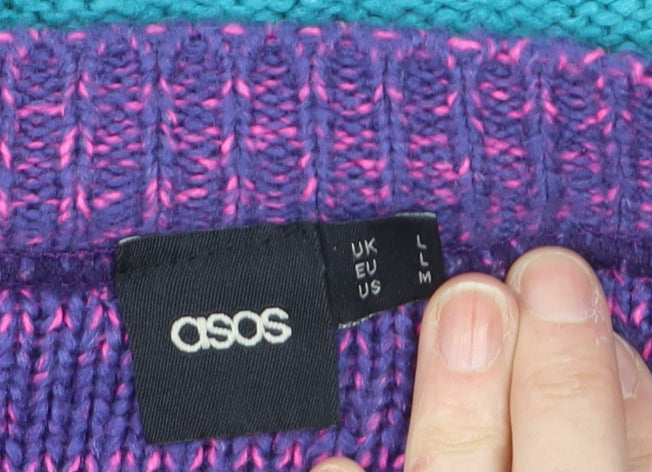 ASOS Women Multicoloured L Striped Knit V-Neck Cardigan