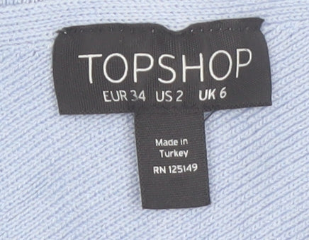 Topshop Women Blue V-Neck Ruffle Hem Knit Camisole Tank Top Size 6