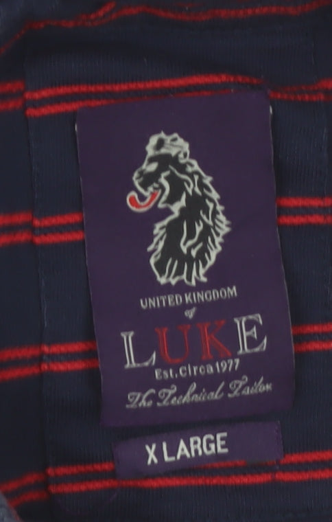 Luke Men's Navy Red Striped Cotton Polo Shirt XL