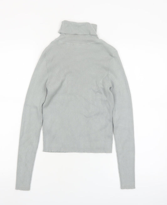 Pimkie Women's Grey Roll Neck Ribbed Jumper Size 12