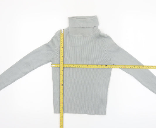 Pimkie Women's Grey Roll Neck Ribbed Jumper Size 12