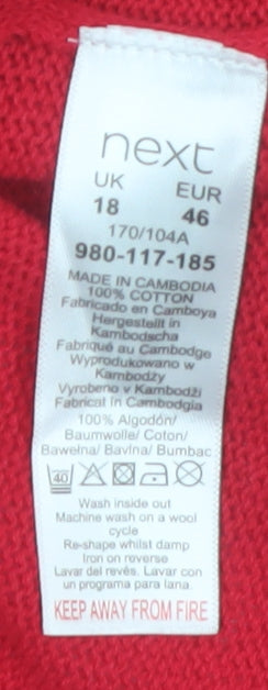 Next Women’s Red Cotton Open-Knit Long Sleeve Cardigan Size 18