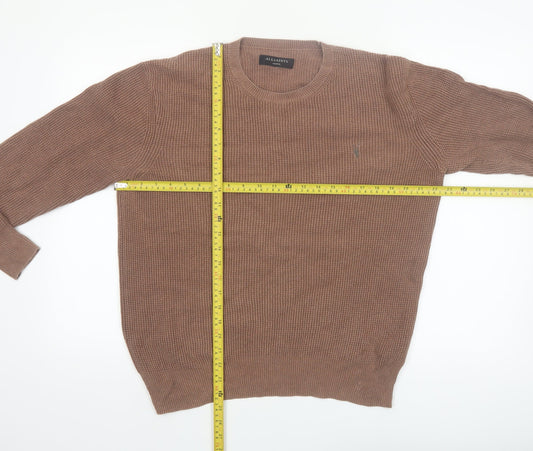 AllSaints Men's Brown Cotton Waffle Knit Jumper Medium
