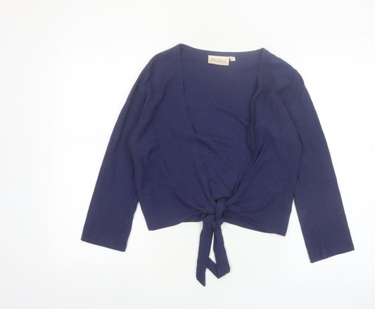 Adini Women's Blue Cotton Wrap Tie Blouse Long Sleeve XS