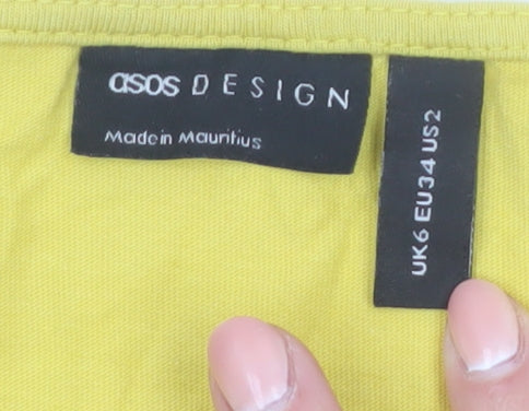 Brand and care label for ASOS DESIGN Women Yellow A-Line Short Dress UK 6 Cotton Casual