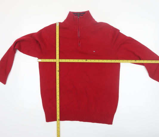 Tommy Hilfiger Men's Red Half Zip Cotton Jumper Size M