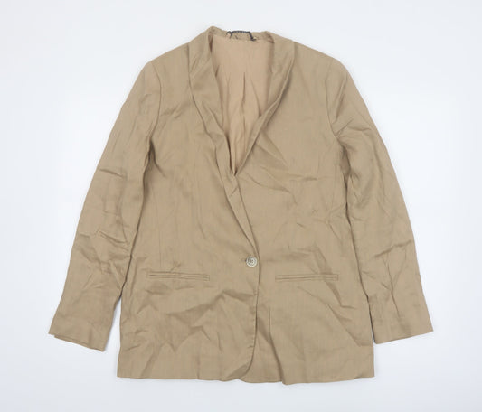 Jigsaw Women Beige Linen Blend Single-Breasted Blazer UK 12