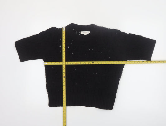 Marks and Spencer Per Una Women's Black Crochet Cotton Short Sleeve Jumper M